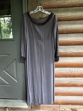 Vintage Basement Grey-on-Grey Long Sleeve Crepe Maxi Dress, Size S